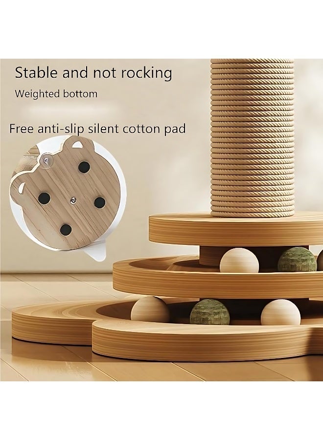 ALMiHomi 4-in-1 Wooden Cat Scratching Post with Sisal Rope, Interactive Ball Track & Feather Toy – Sturdy Indoor Cat Tree for Climbing, Scratching & Playtime – 50cm Tall - Image 4